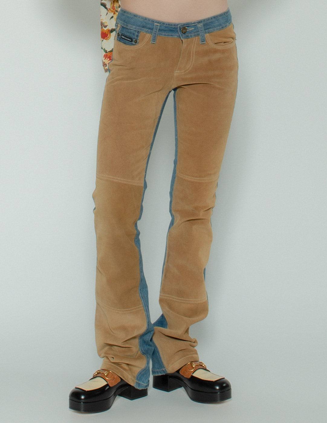 D&G vintage low-rise suede jeans front detail
