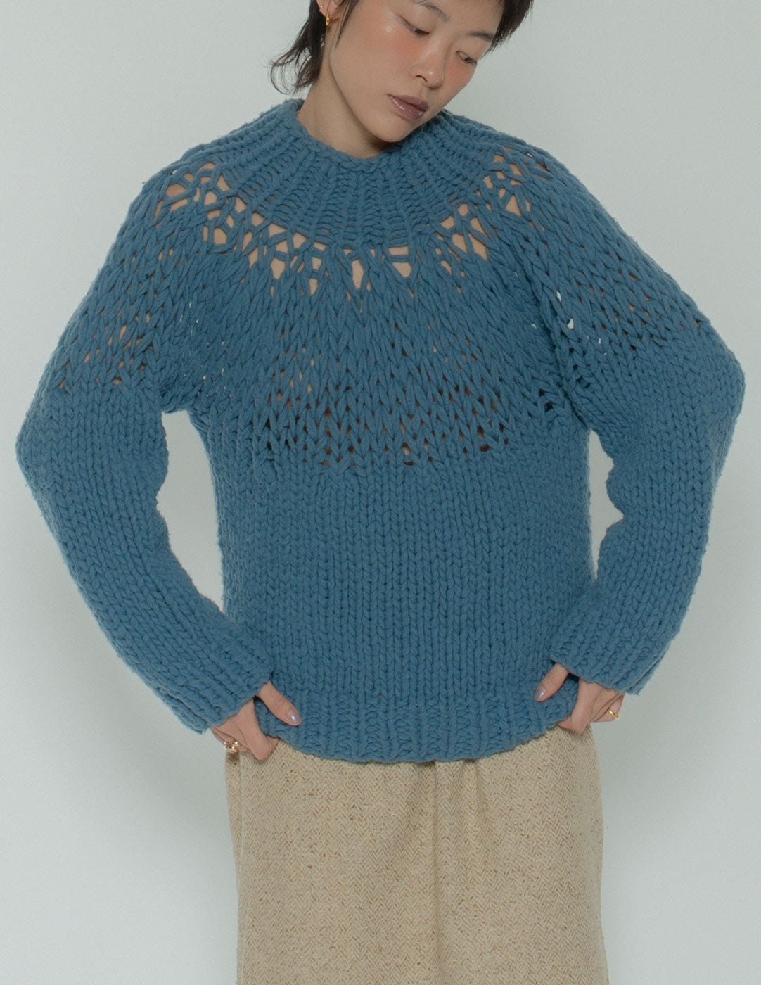 Dries Van Noten dusty blue chunky woven sweater detail