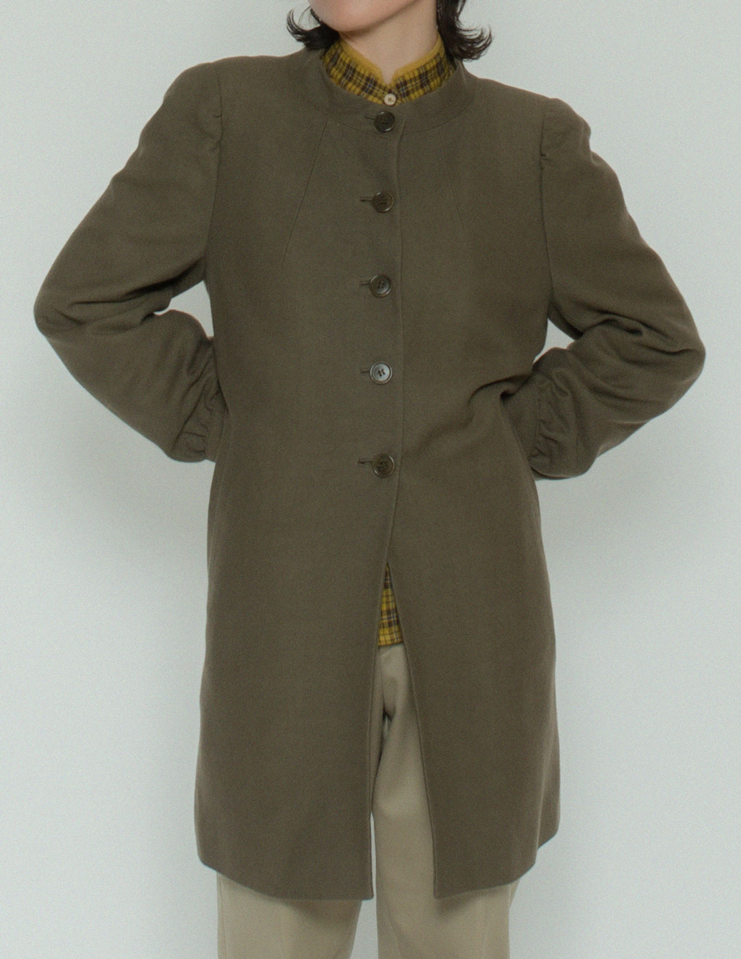 Dries Van Noten olive cotton wool jacket front detail