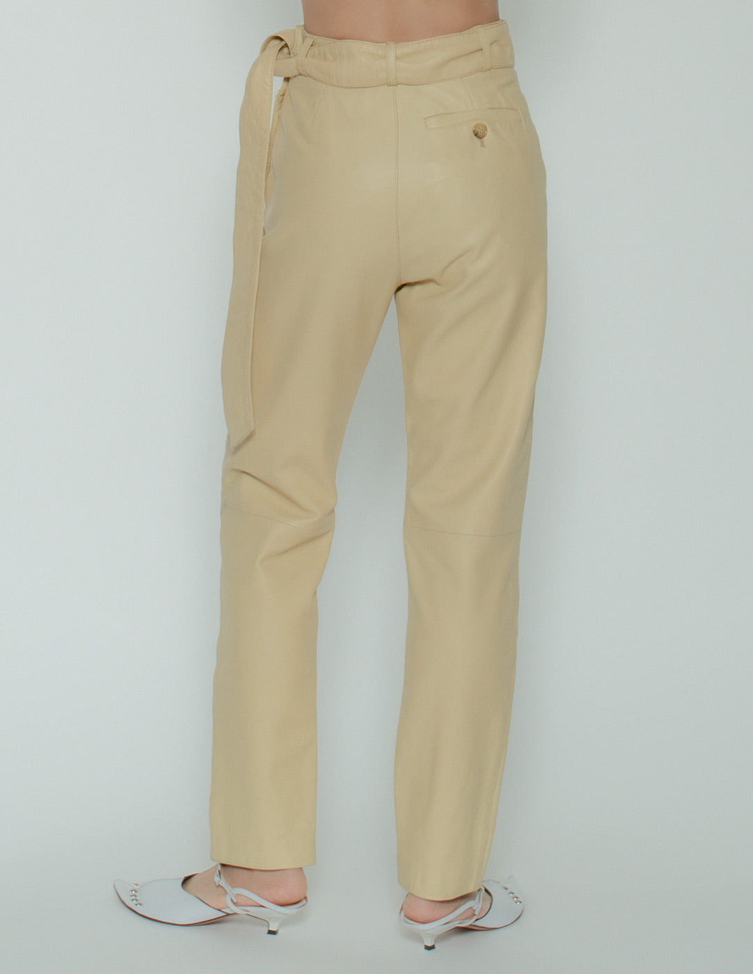 Gianfranco Ferré vintage eggnog leather belted trousers back detail