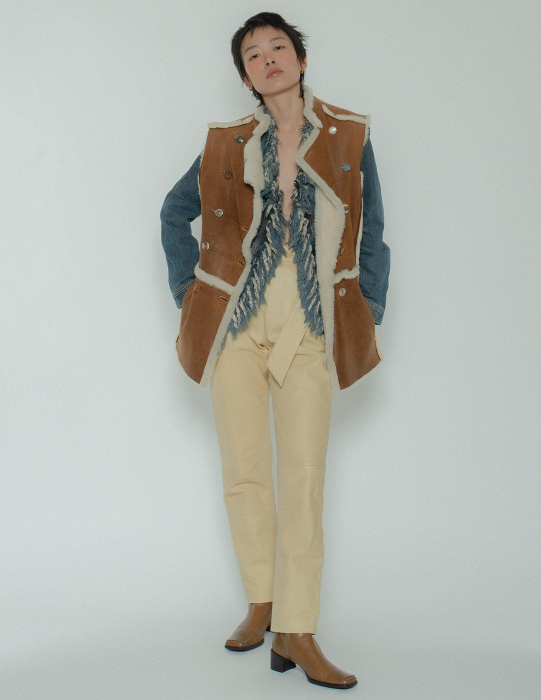 Plein Sud vintage denim jacket with fringe trim