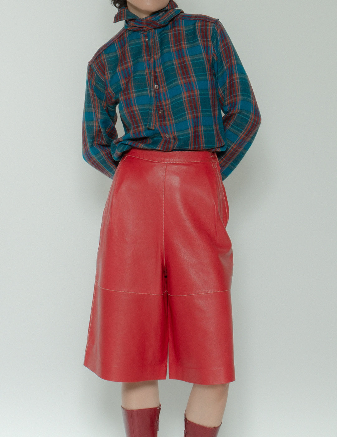 Gianfranco Ferré vintage red leather culottes front detail