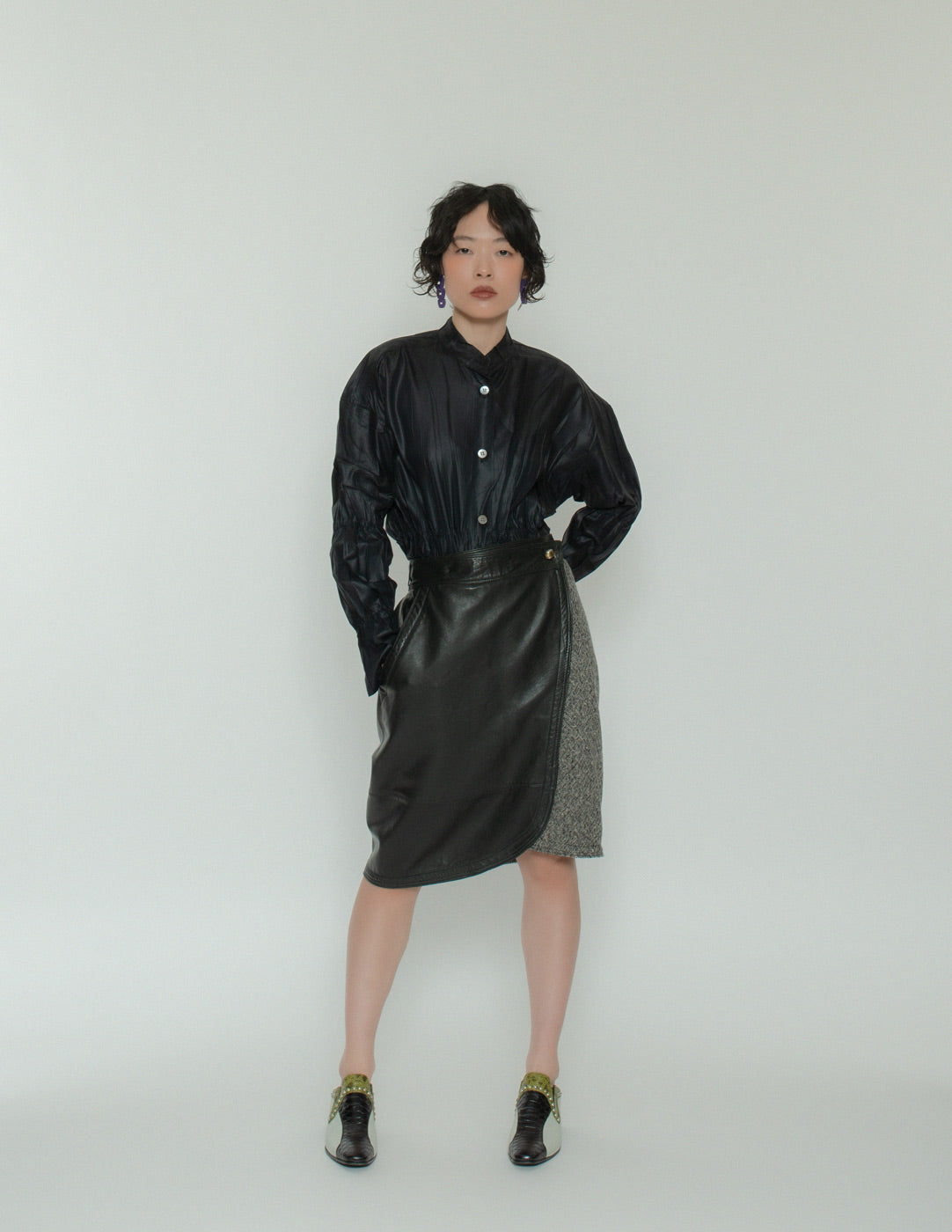 Gianni Versace vintage leather and wool wrap skirt 
