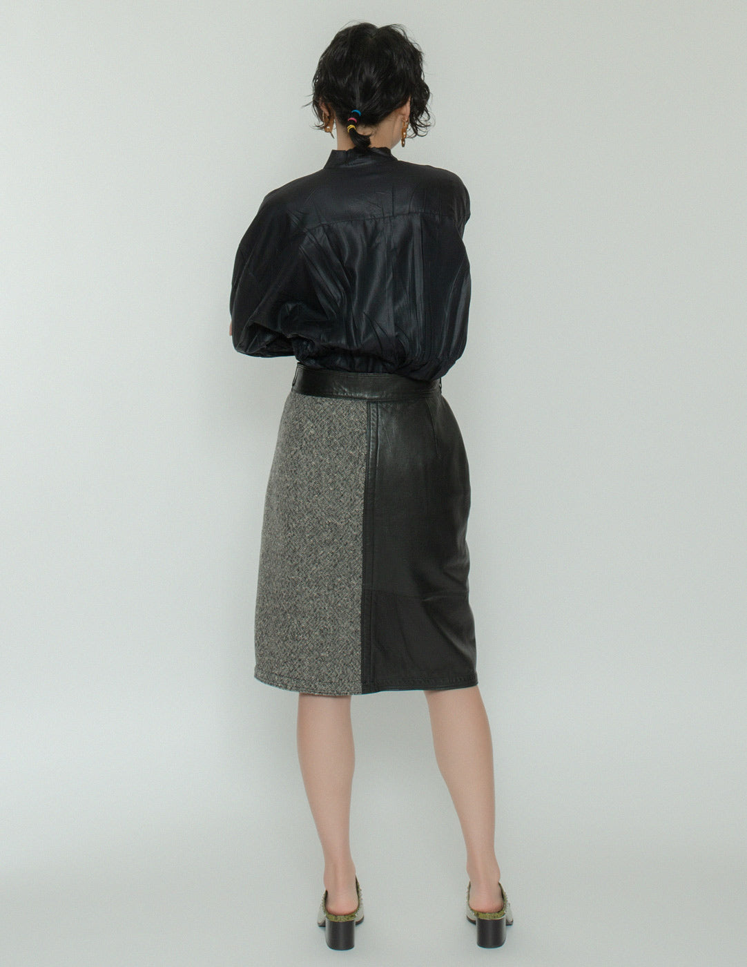 Gianni Versace vintage leather and wool wrap skirt  back view
