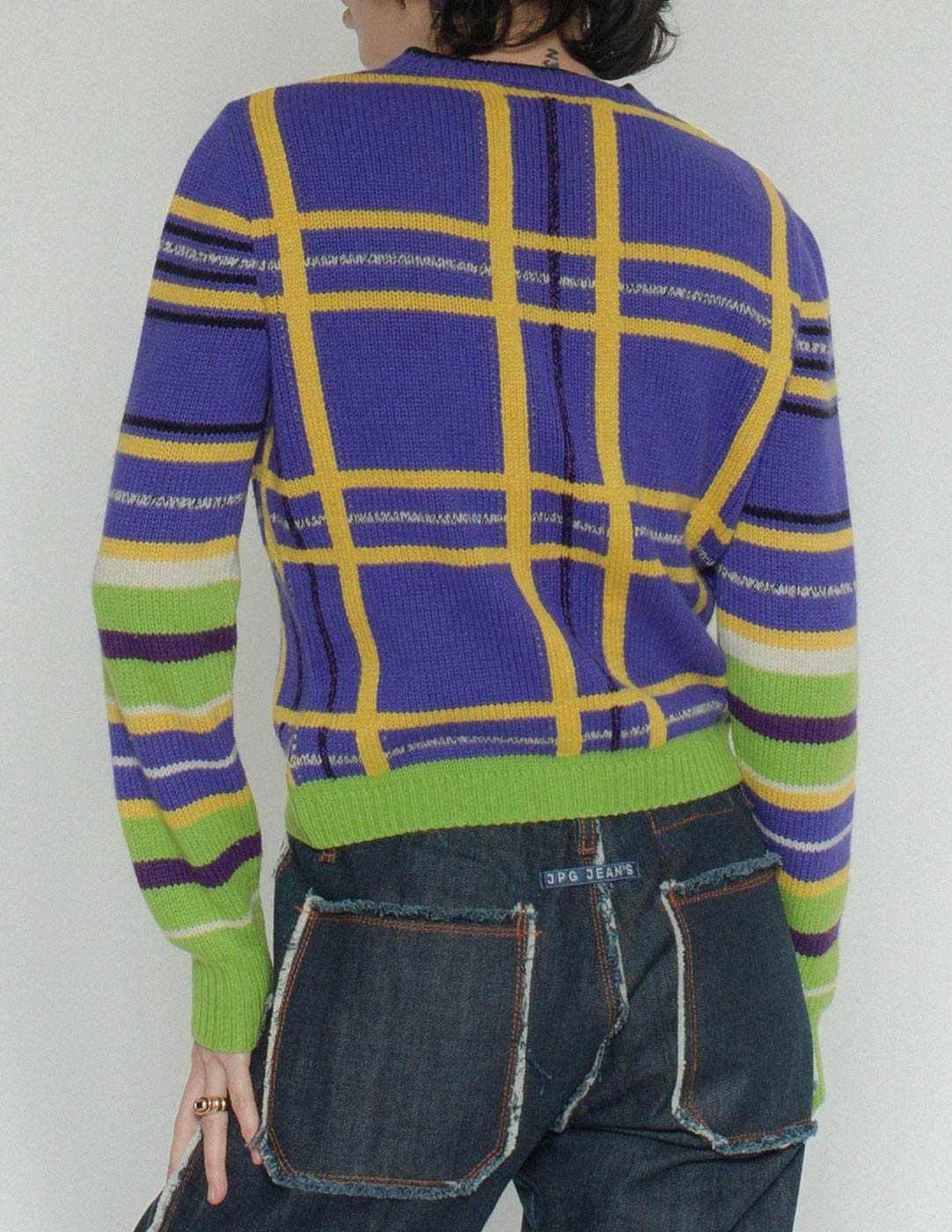 Gianni Versace vintage multi-colored plaid sweater back detail