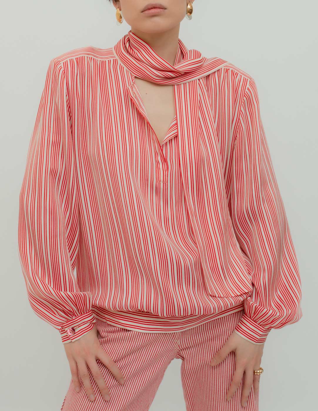 Gucci vintage striped silk blouse front detail