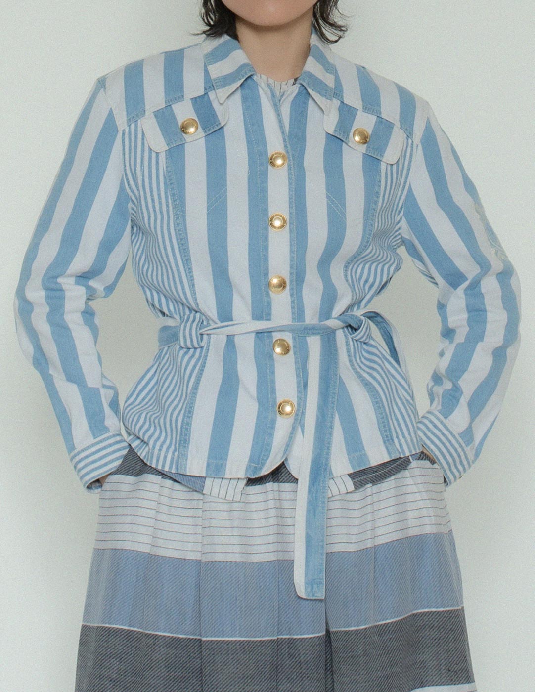 Guy Laroche vintage striped denim jacket front detail