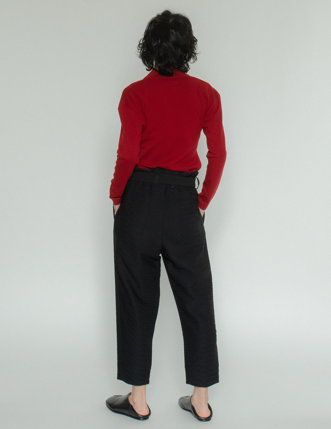 Issey Miyake pleated crop trousers back view