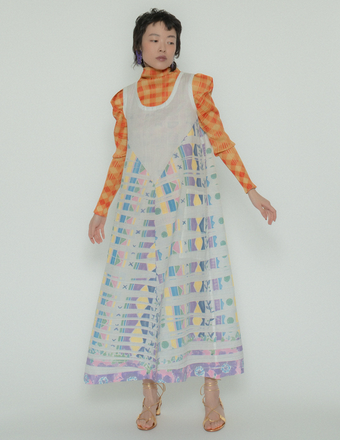 Issey Miyake vintage multi-colored pleated tank dress