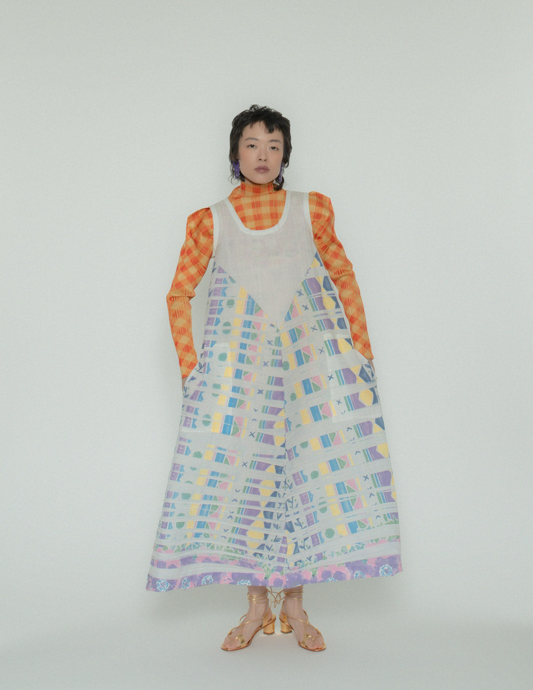 Issey Miyake multi-colored pleated tank dress