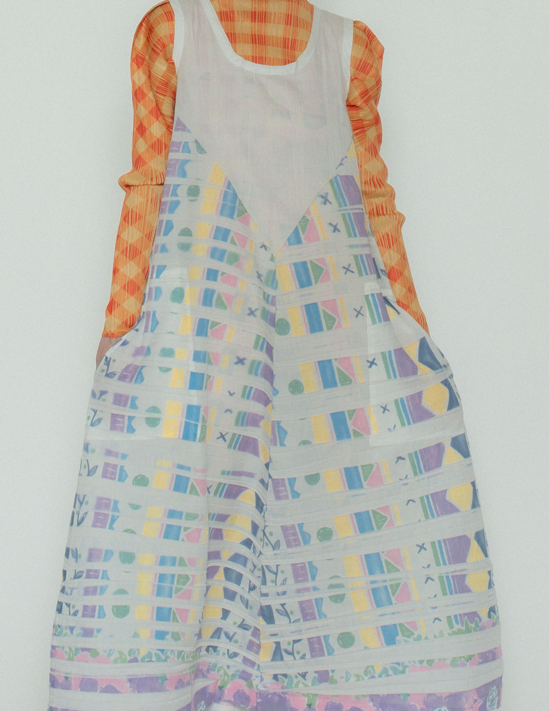 Issey Miyake multi-colored pleated tank dress front detail