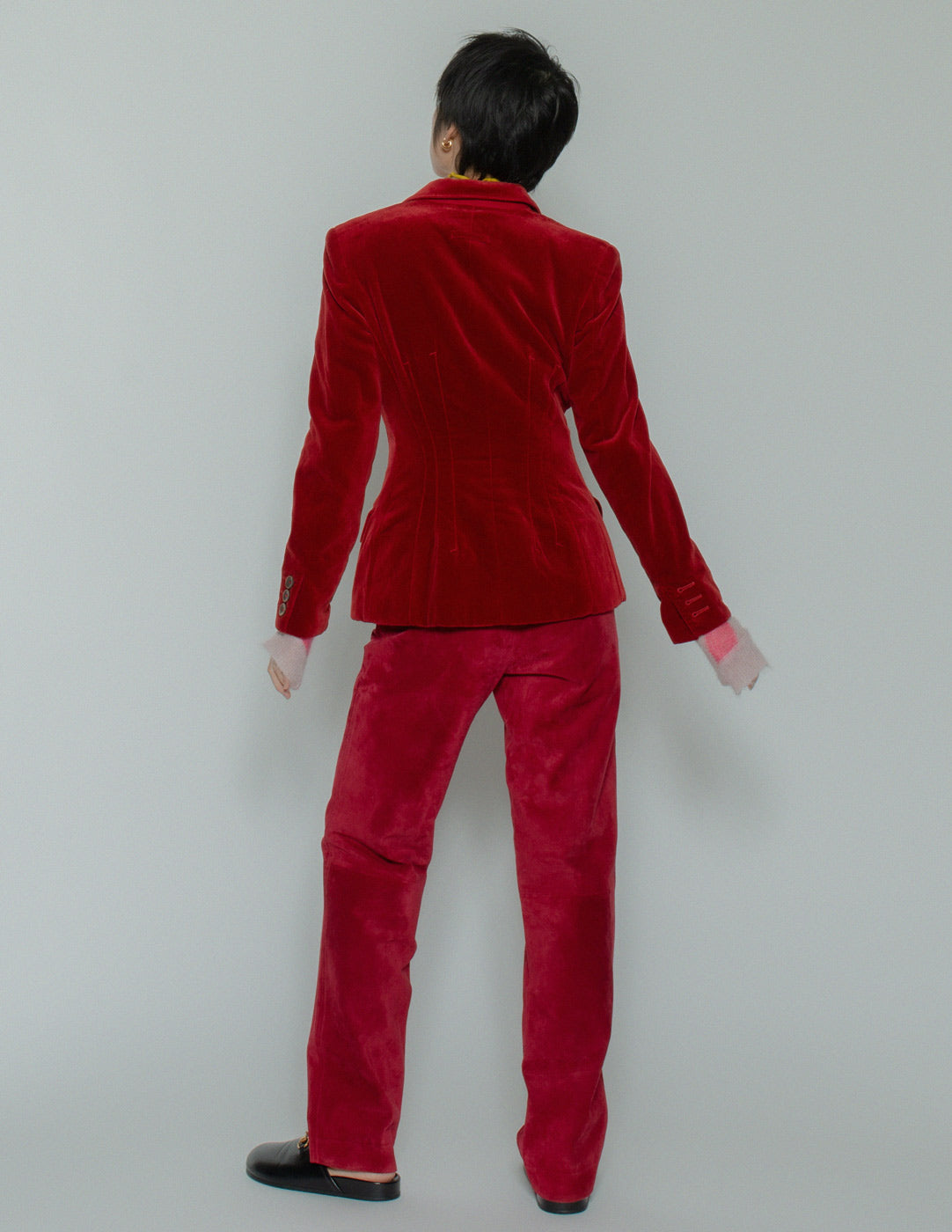 Jean Paul Gaultier vintage red velvet blazer back view