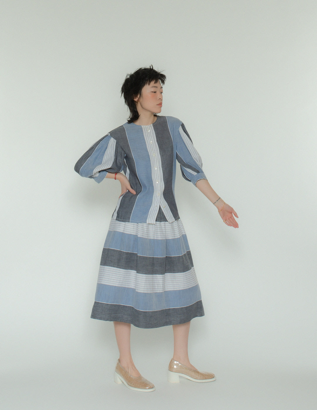 Lanvin vintage striped linen skirt set