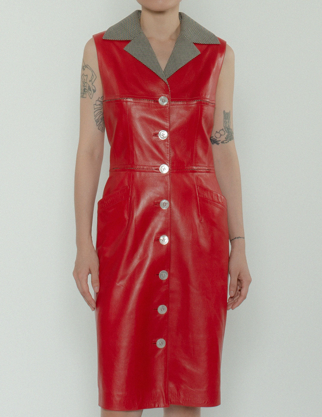 Loewe vintage buttoned leather dress front detail