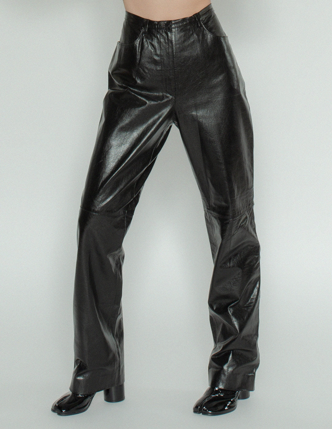 Missoni black leather trousers front detail