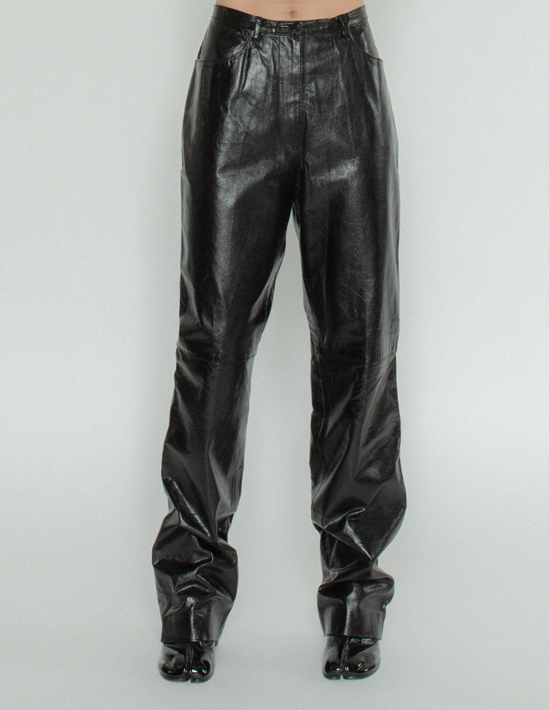 Missoni black leather trousers front detail