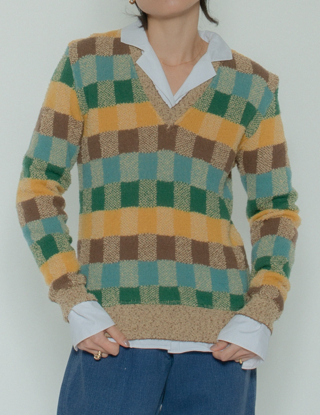 Missoni vintage checkered v-neck sweater front detail