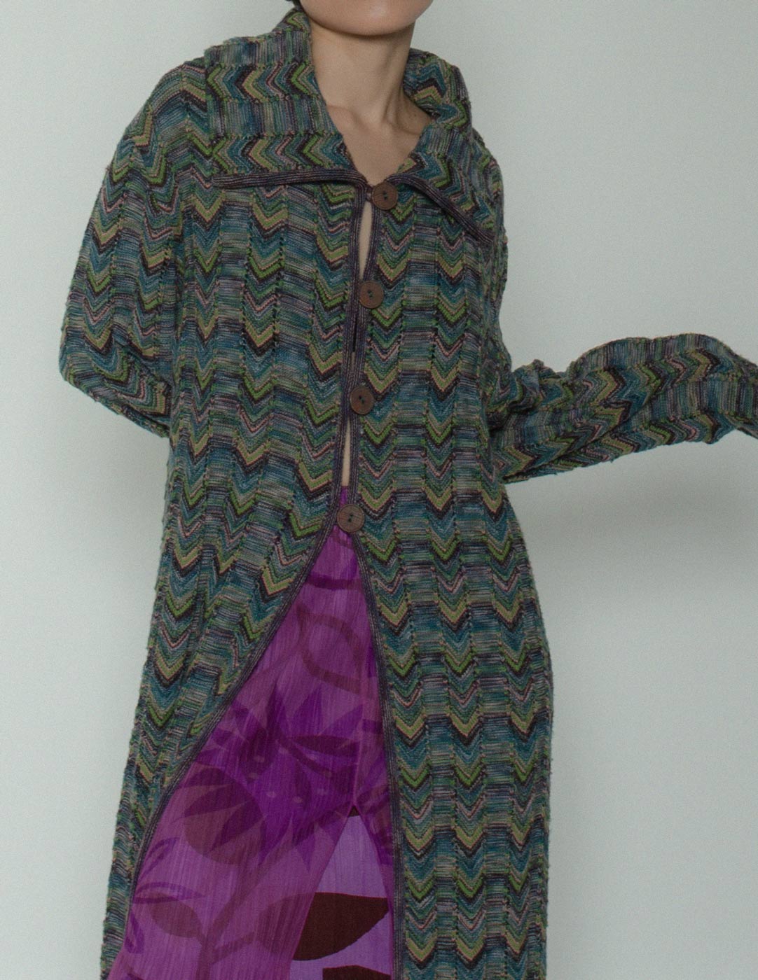 Missoni long knit cardigan front detail