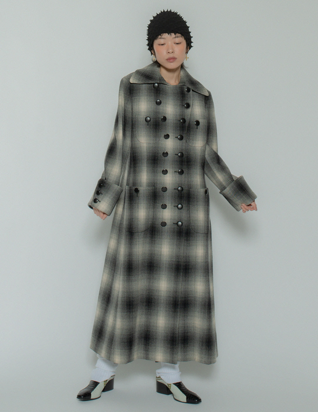 Moschino gradient plaid maxi wool coat