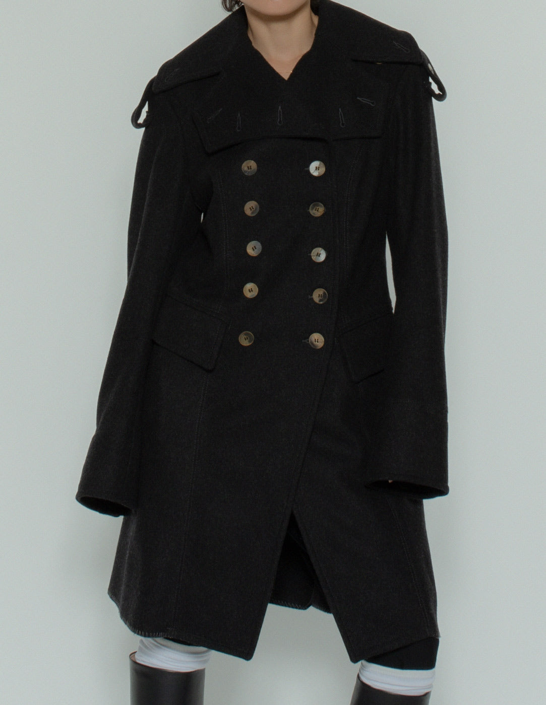 Plein Sud vintage military style wool coat front detail