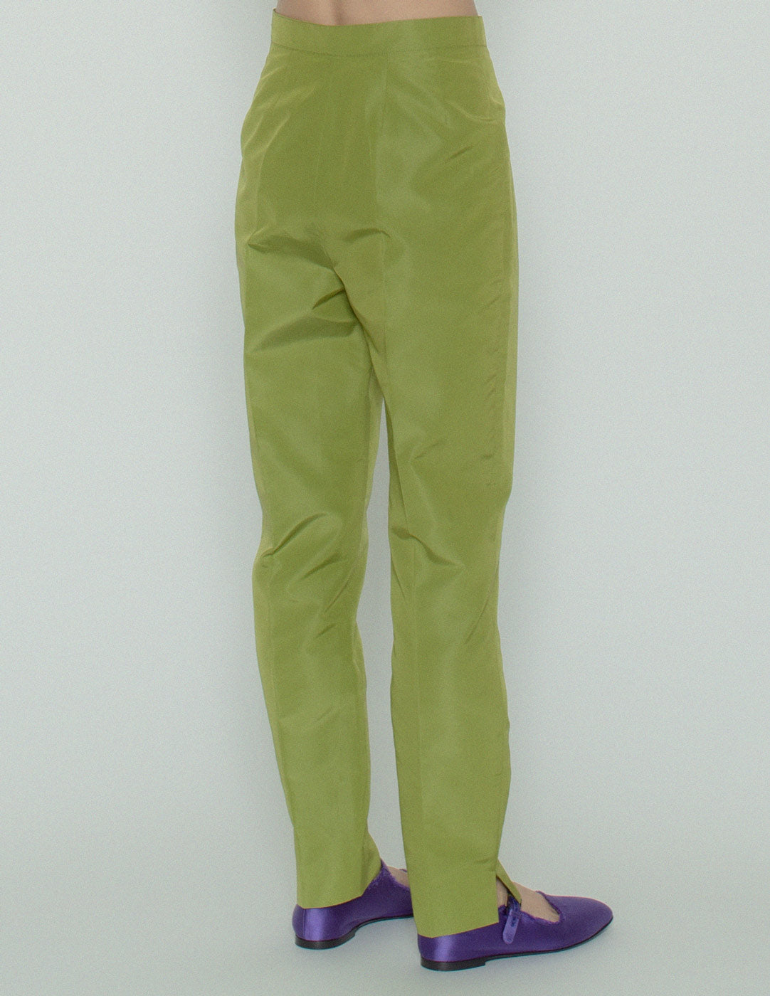 Prada chartreuse green silk trousers back detail