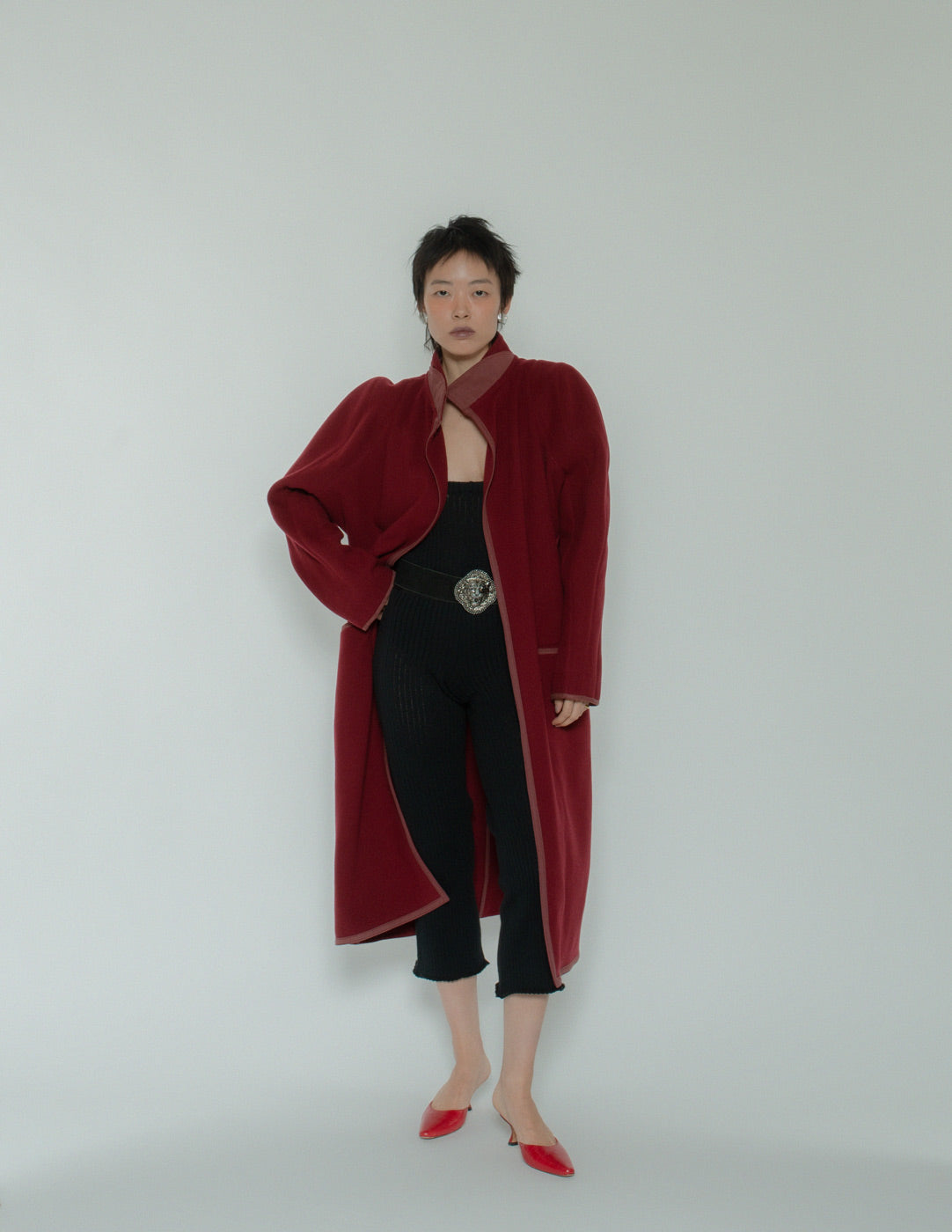 Gianni Versace vintage maroon wool and cashmere coat