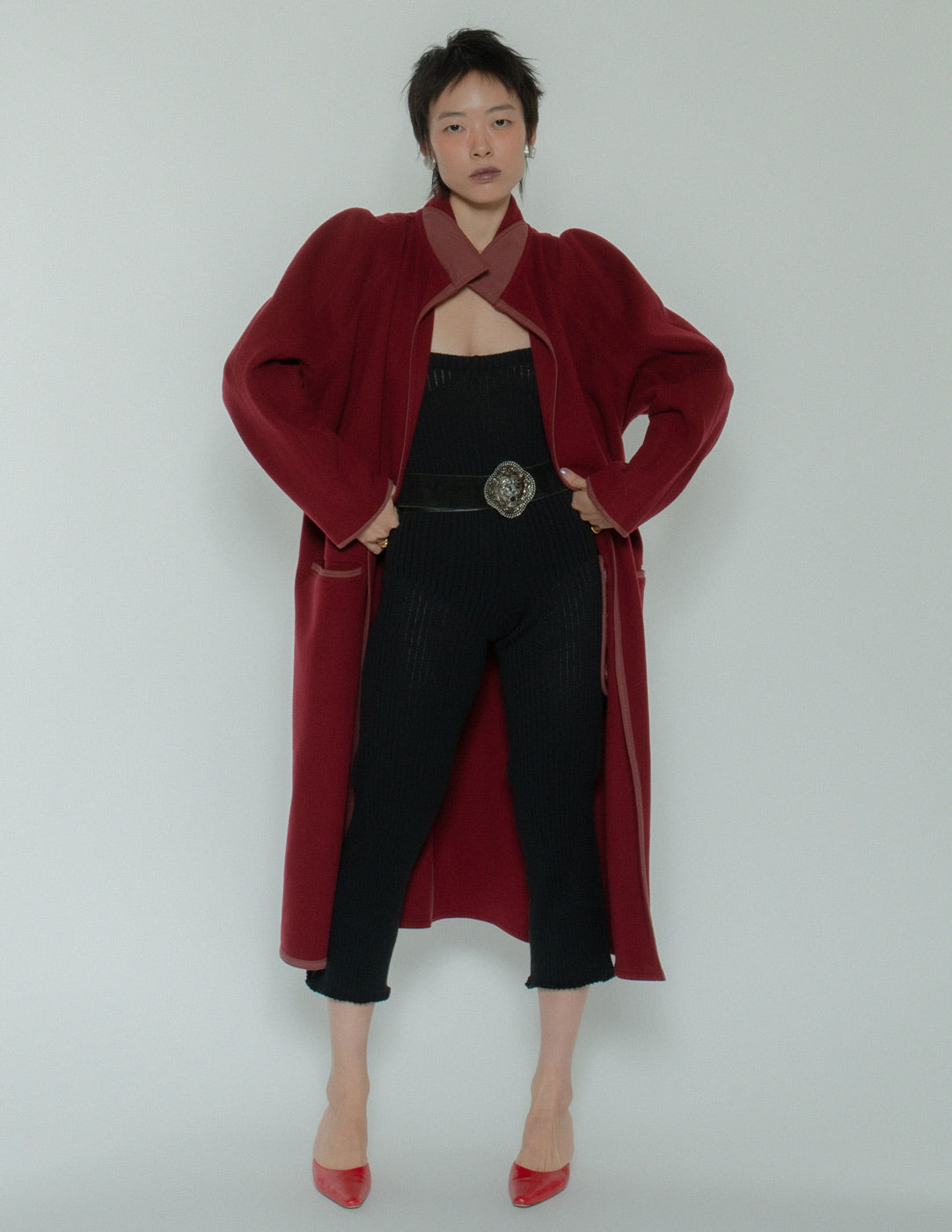 Gianni Versace vintage maroon wool and cashmere coat