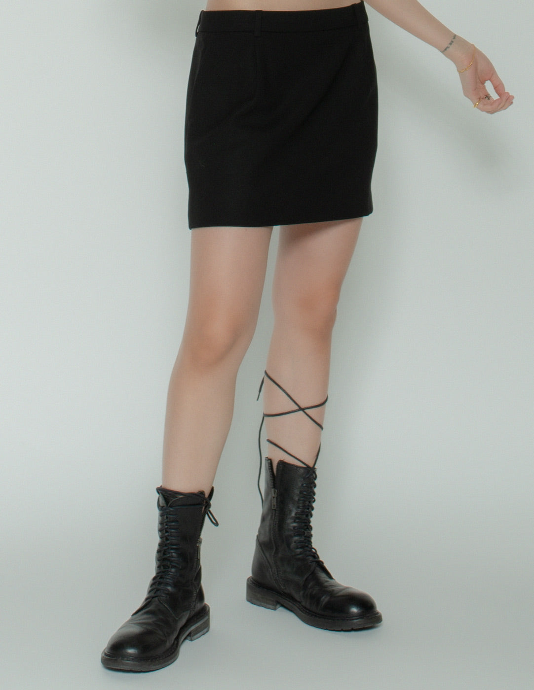 Saint Laurent black wool mini skirt front detail