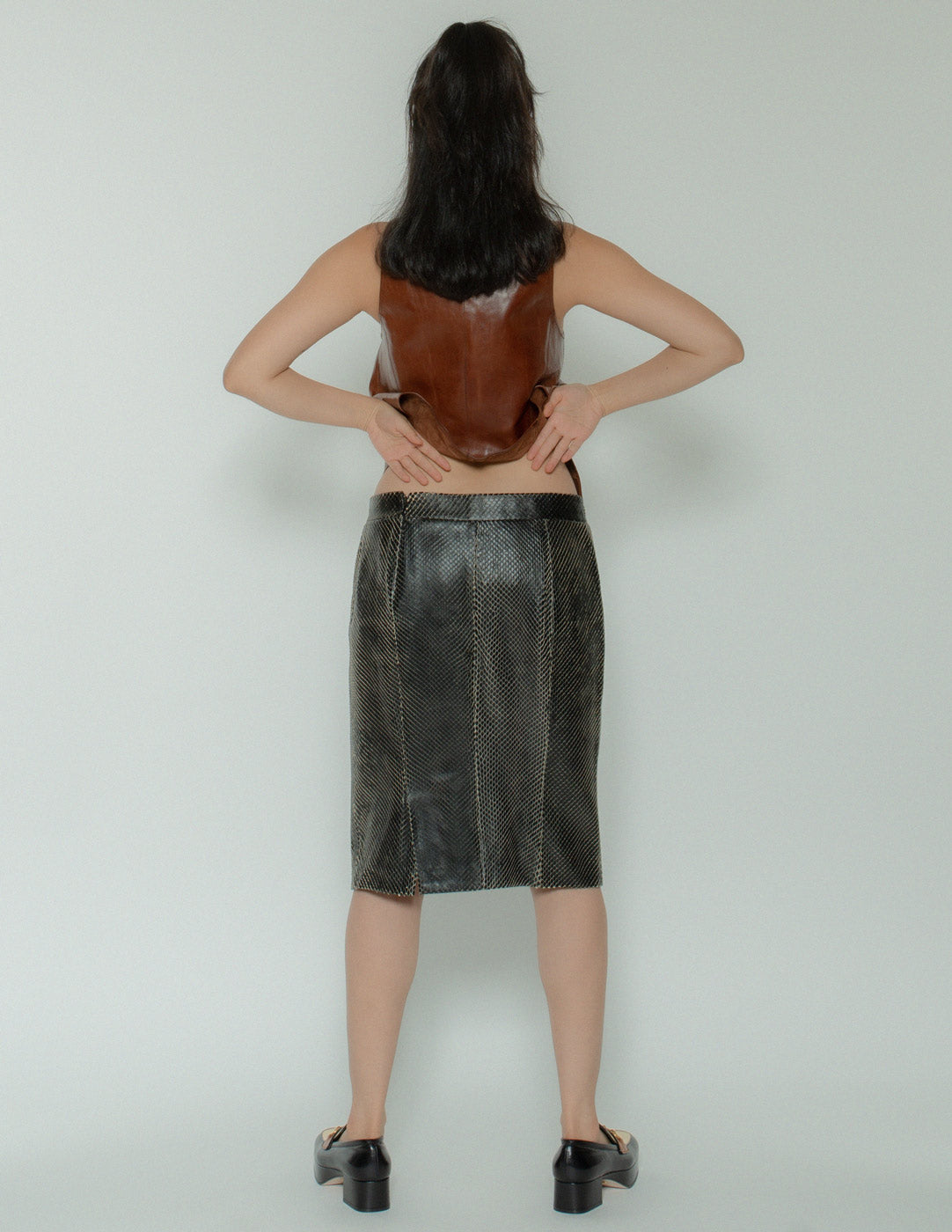 Yves Saint Laurent vintage snake leather skirt back