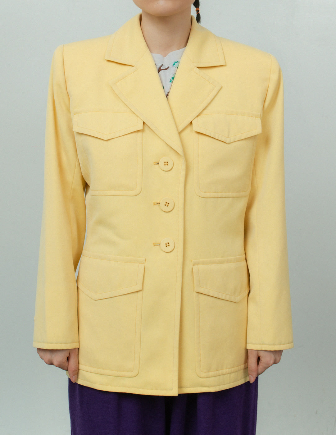 Yves Saint Laurent vintage cream yellow Safari blazer front detail
