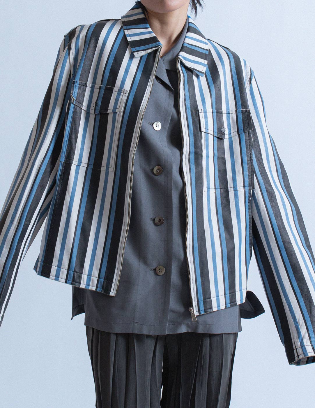 D&G vintage striped leather jacket open detail