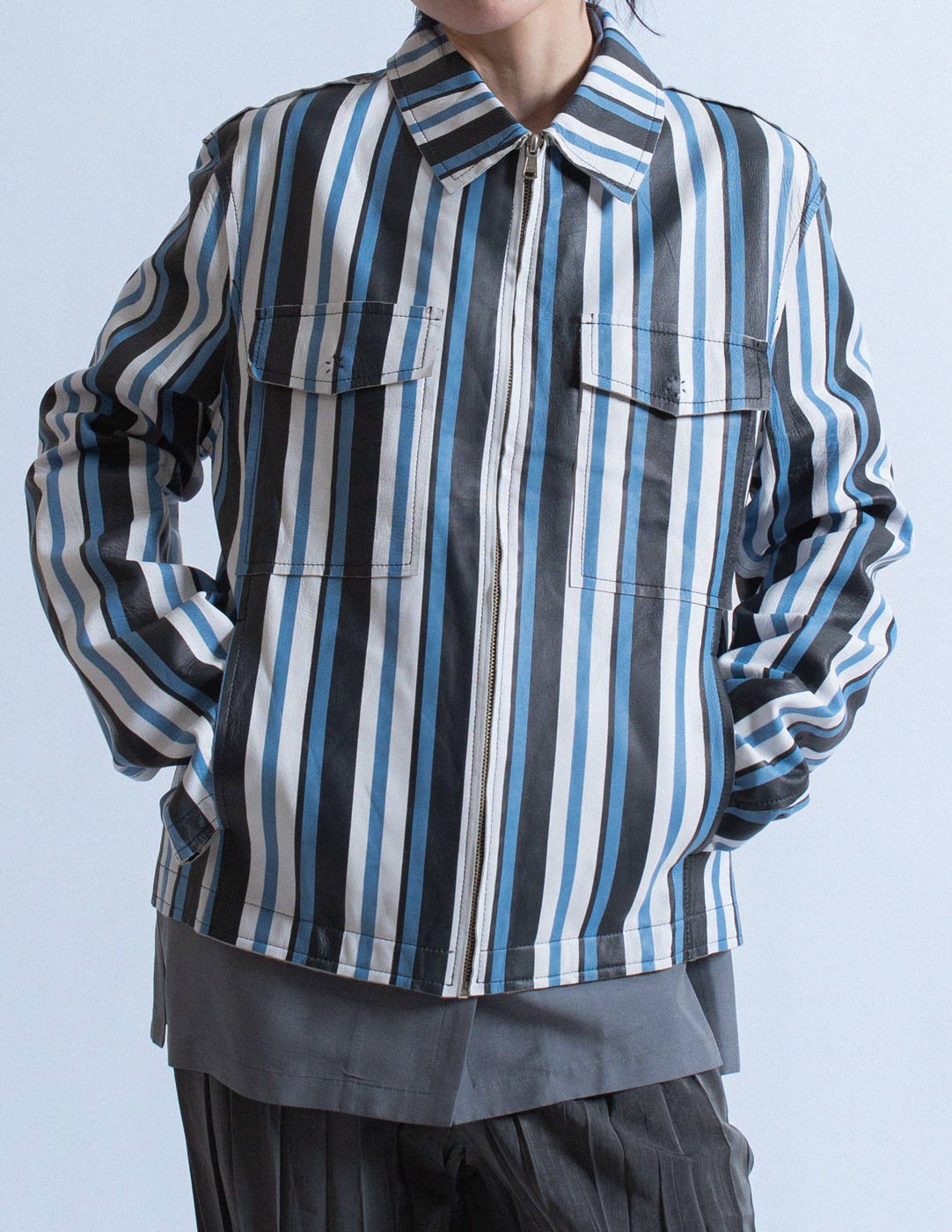 D&G vintage striped leather jacket front detail