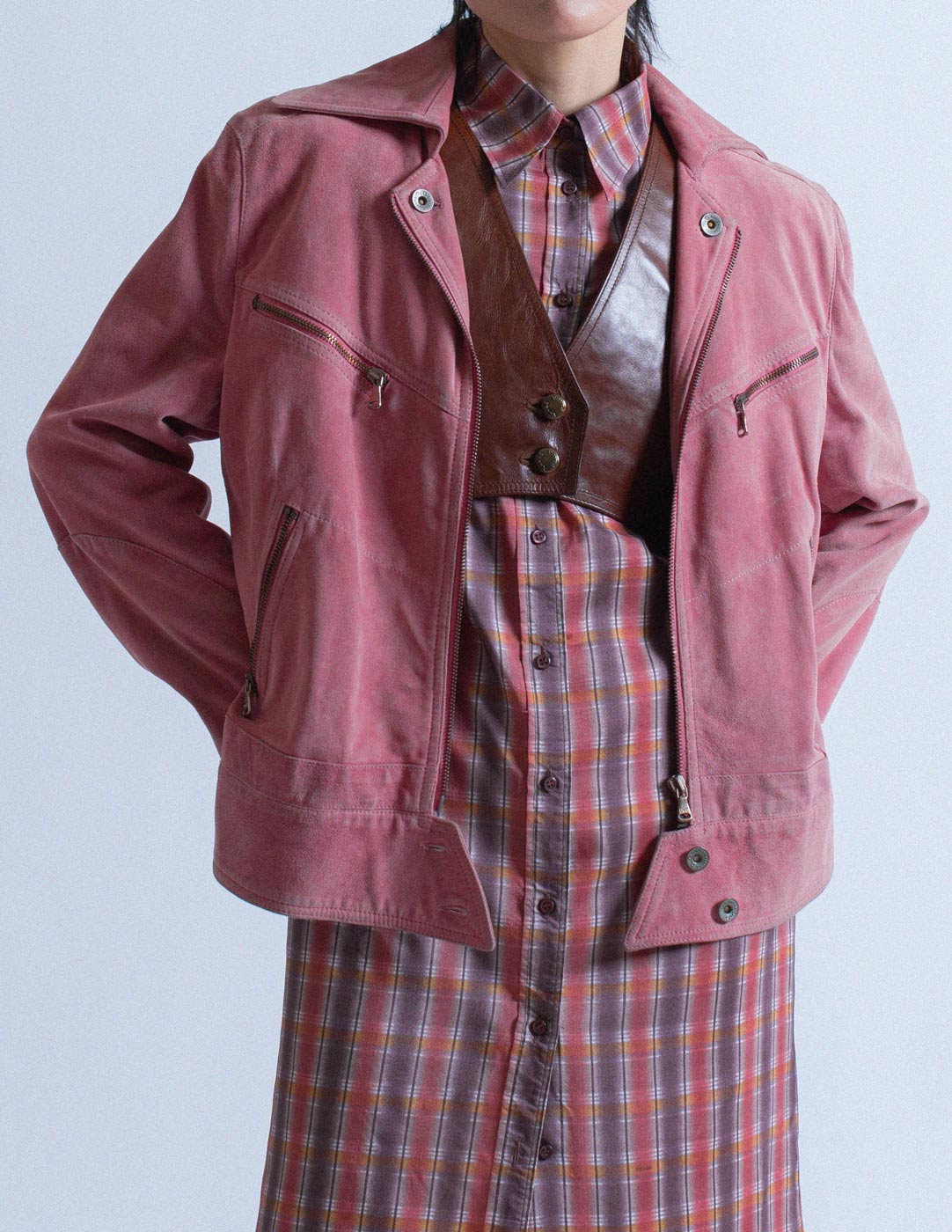 D&G pink suede moto jacket detail