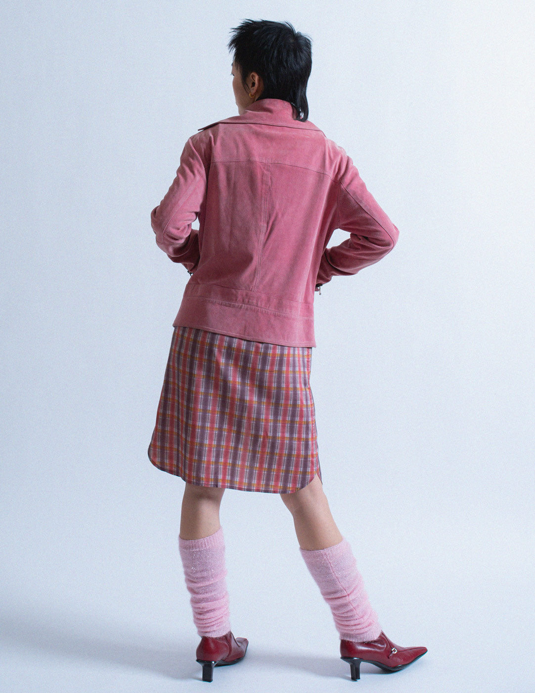 D&G pink suede moto jacket back view