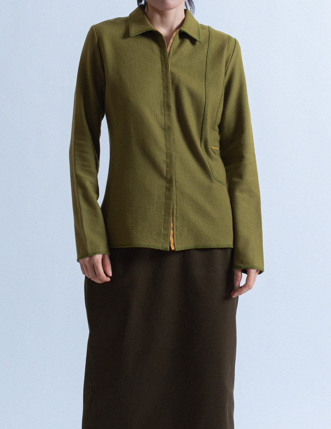 Miu Miu vintage olive green wool shirt front detail