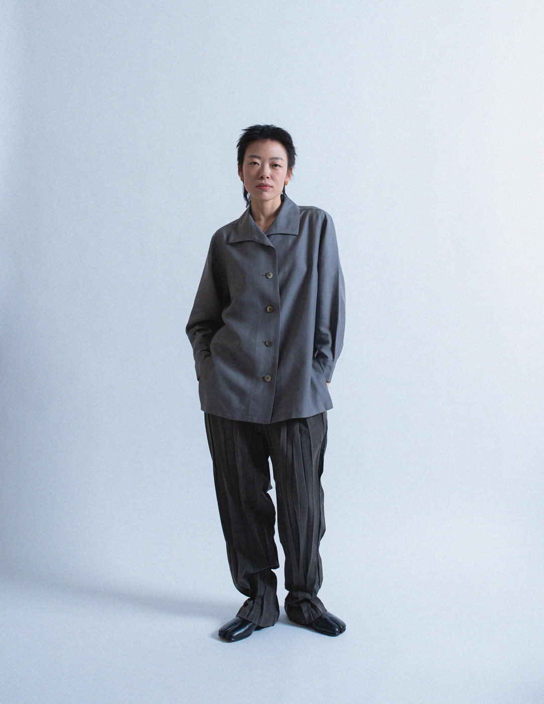Yves Saint Laurent vintage slate gray silk shirt