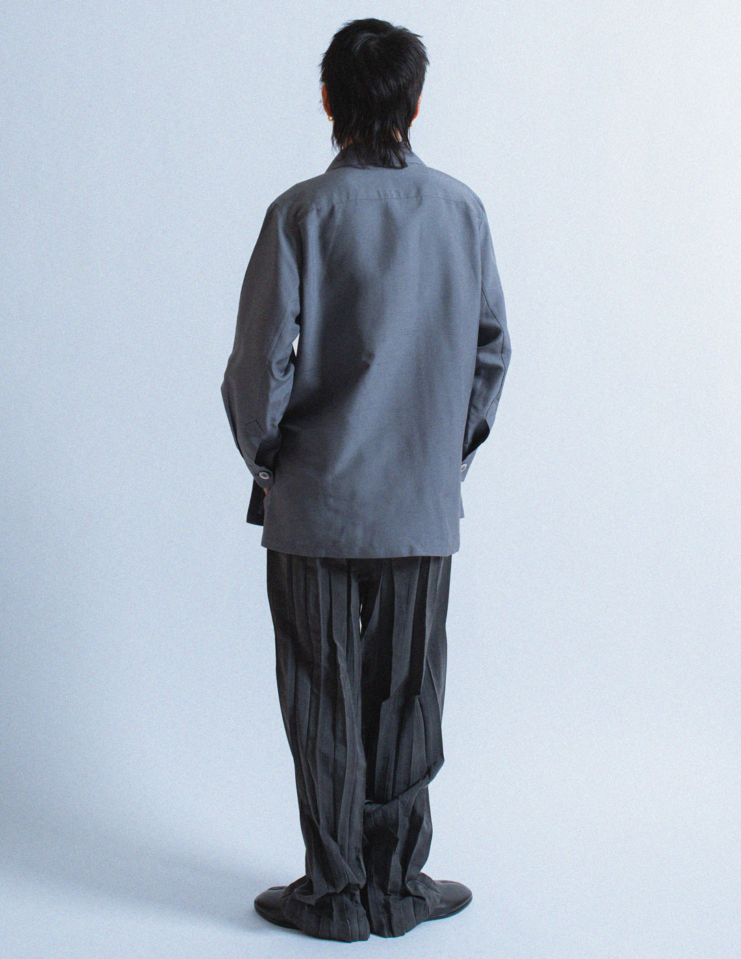 Yves Saint Laurent vintage slate gray silk shirt back view