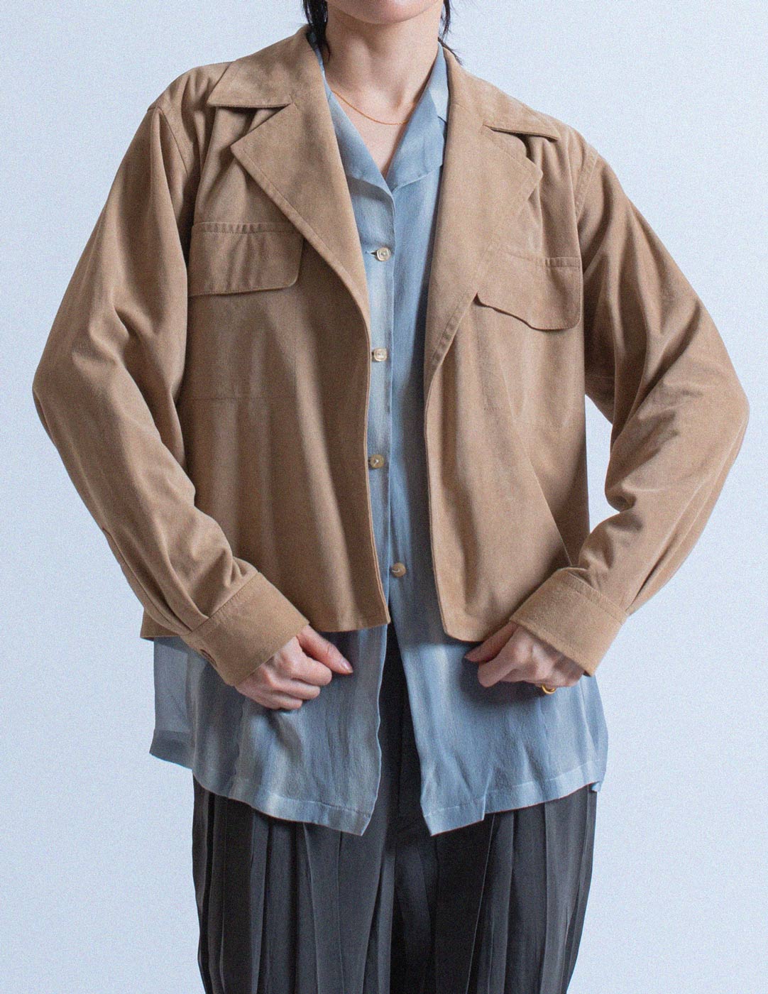 Yves Saint Laurent vintage tan suede jacket detail